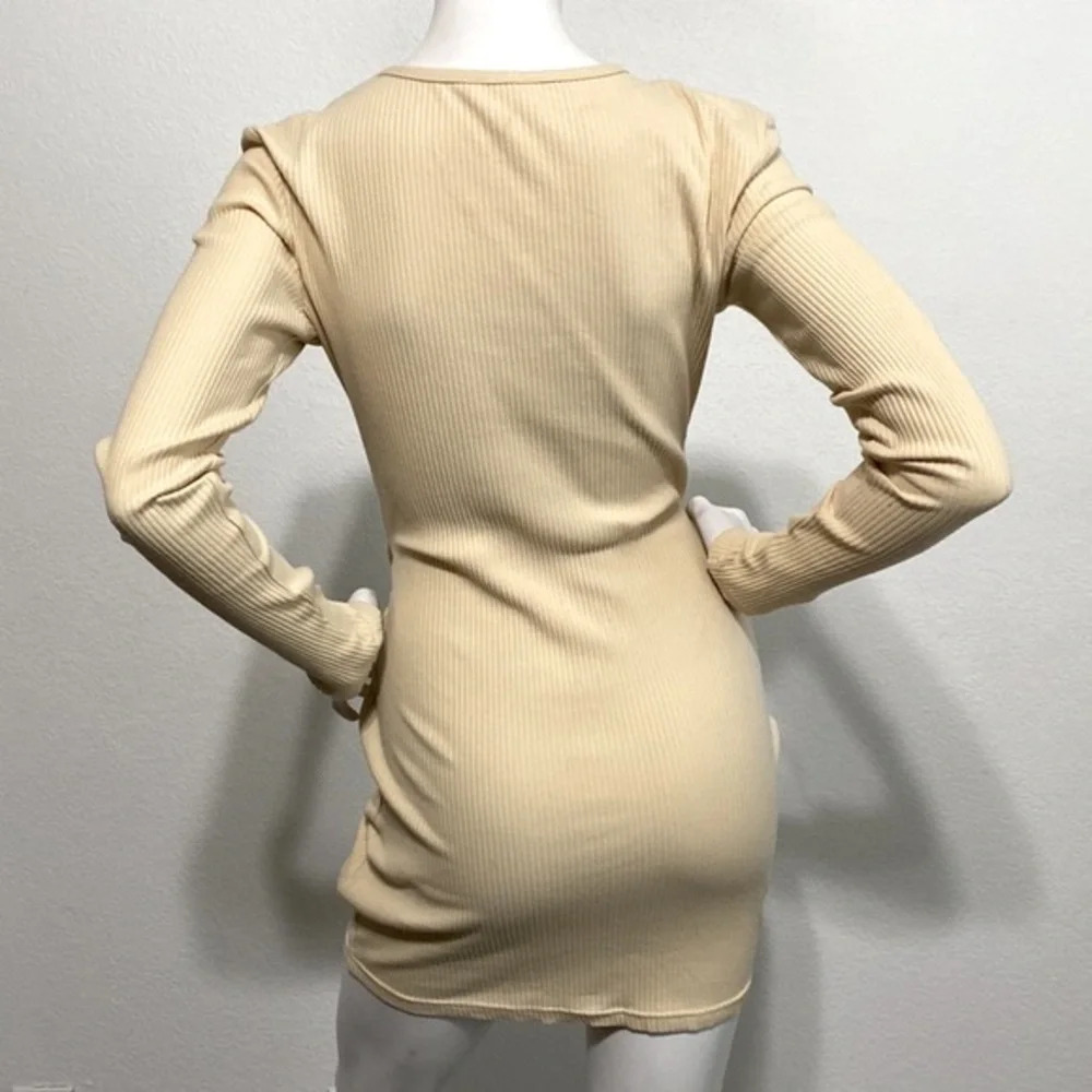 Superdown Nude Color Long Sleeve Rib Knit Draped Dana Wrap Mini Dress Size M - Picture 4 of 8